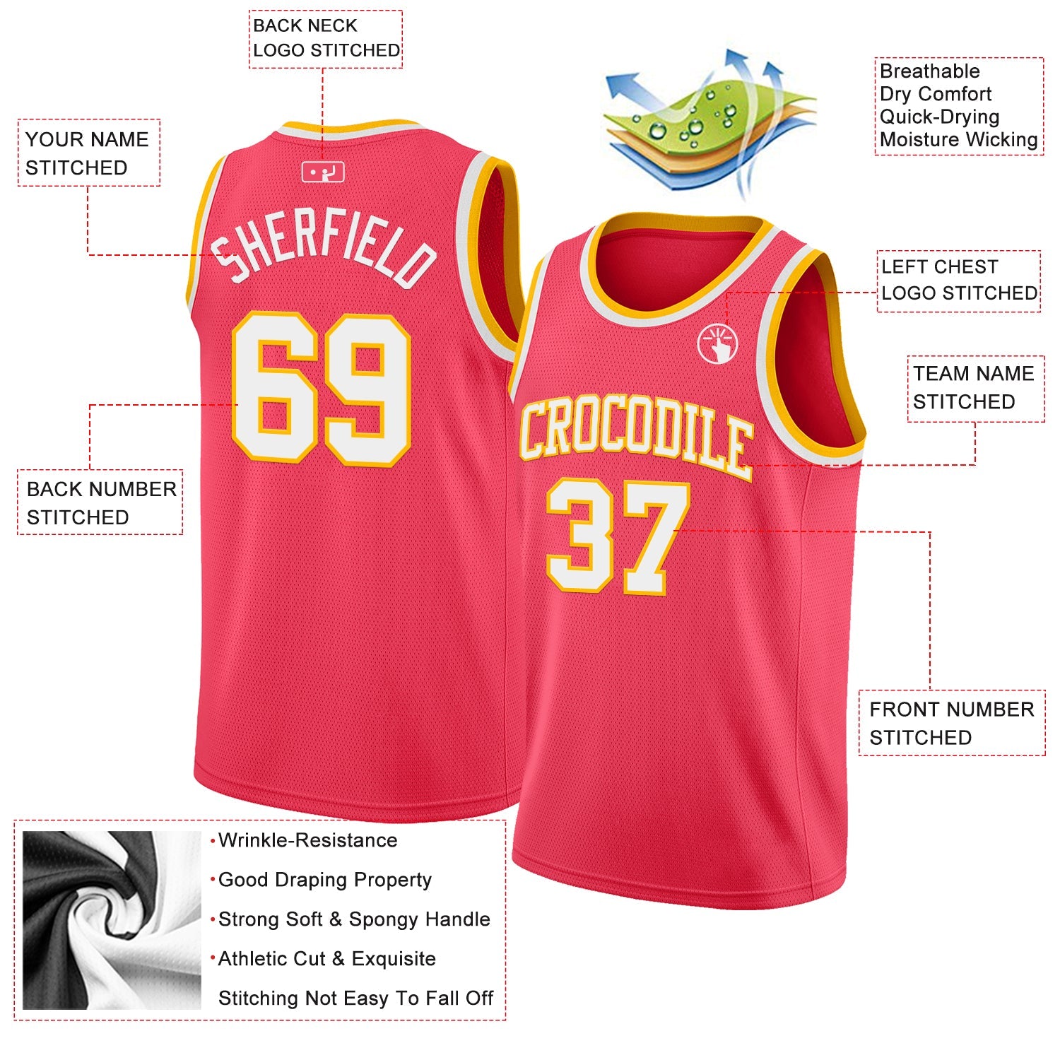 Custom Neon Pink White-Gold Authentic Basketball Jersey view 2