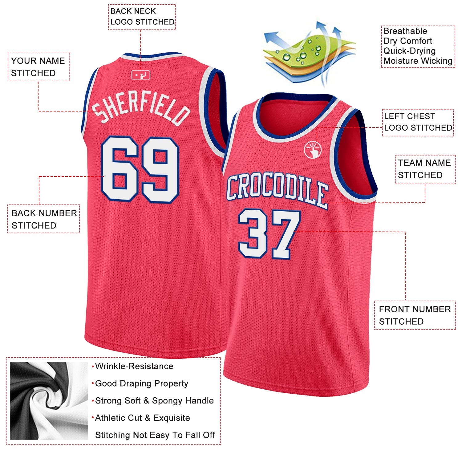 Custom Neon Pink White-Royal Authentic Basketball Jersey view 2