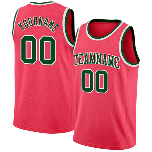 Custom Neon Pink Green-White Authentic Basketball Jersey - Main View