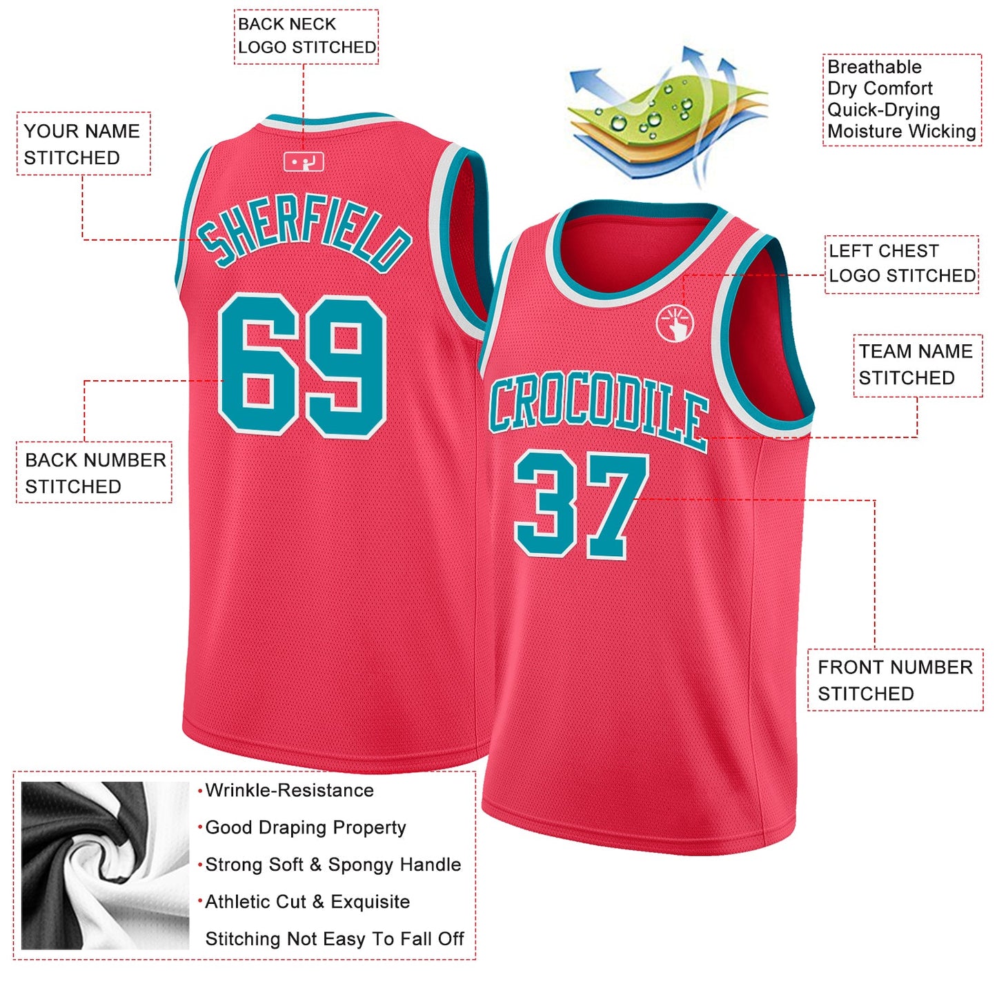 Custom Neon Pink Teal-White Authentic Basketball Jersey view 2