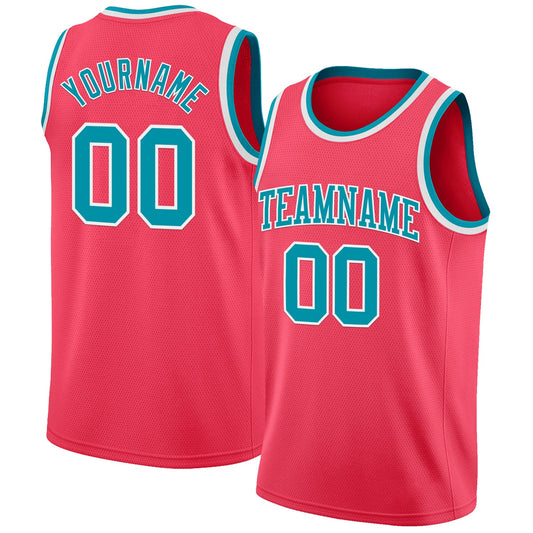 Custom Neon Pink Teal-White Authentic Basketball Jersey - Main View