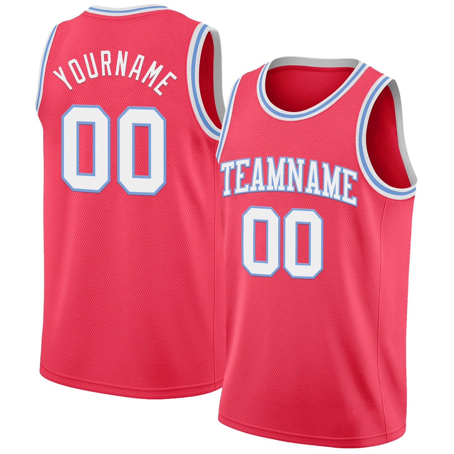 Custom Neon Pink White-Light Blue Authentic Basketball Jersey - Main View