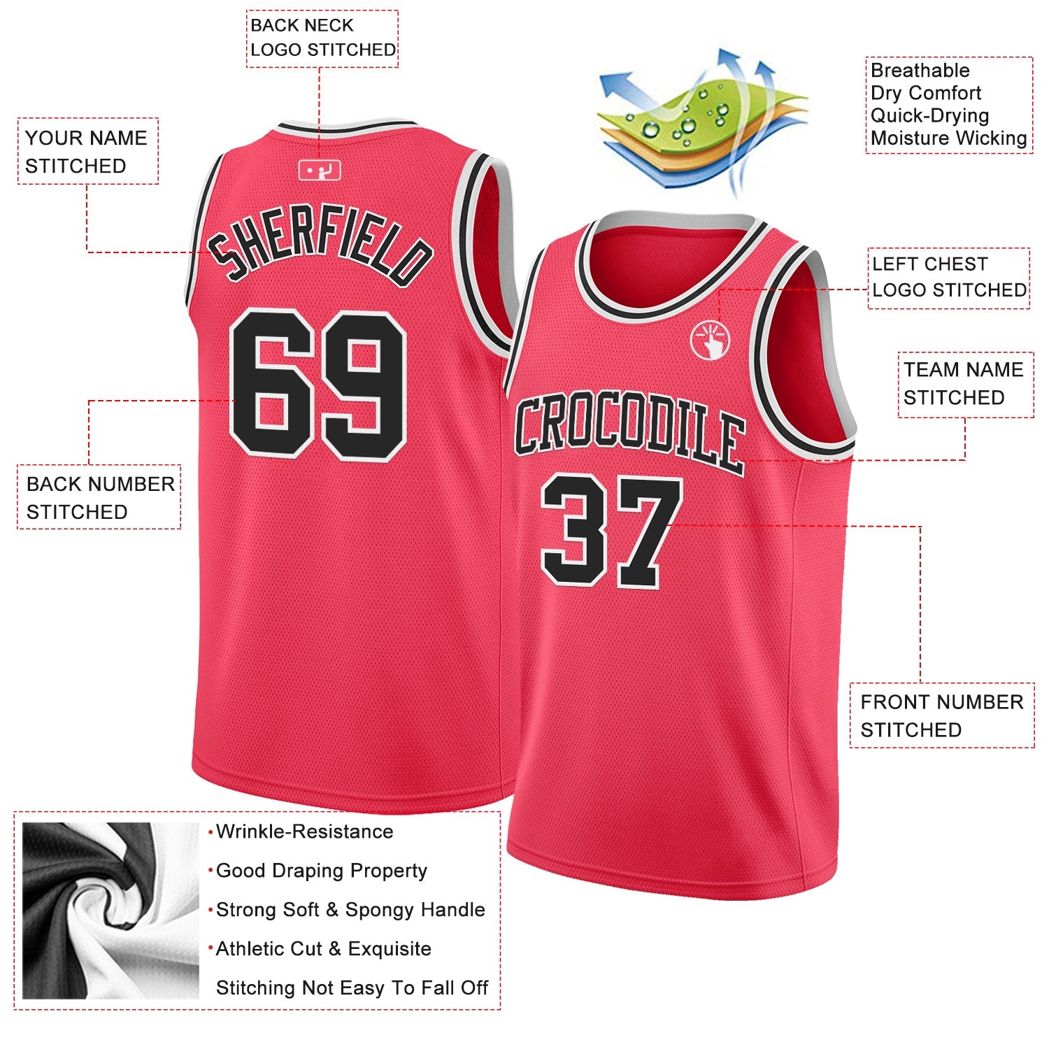 Custom Neon Pink Black-White Authentic Basketball Jersey view 2