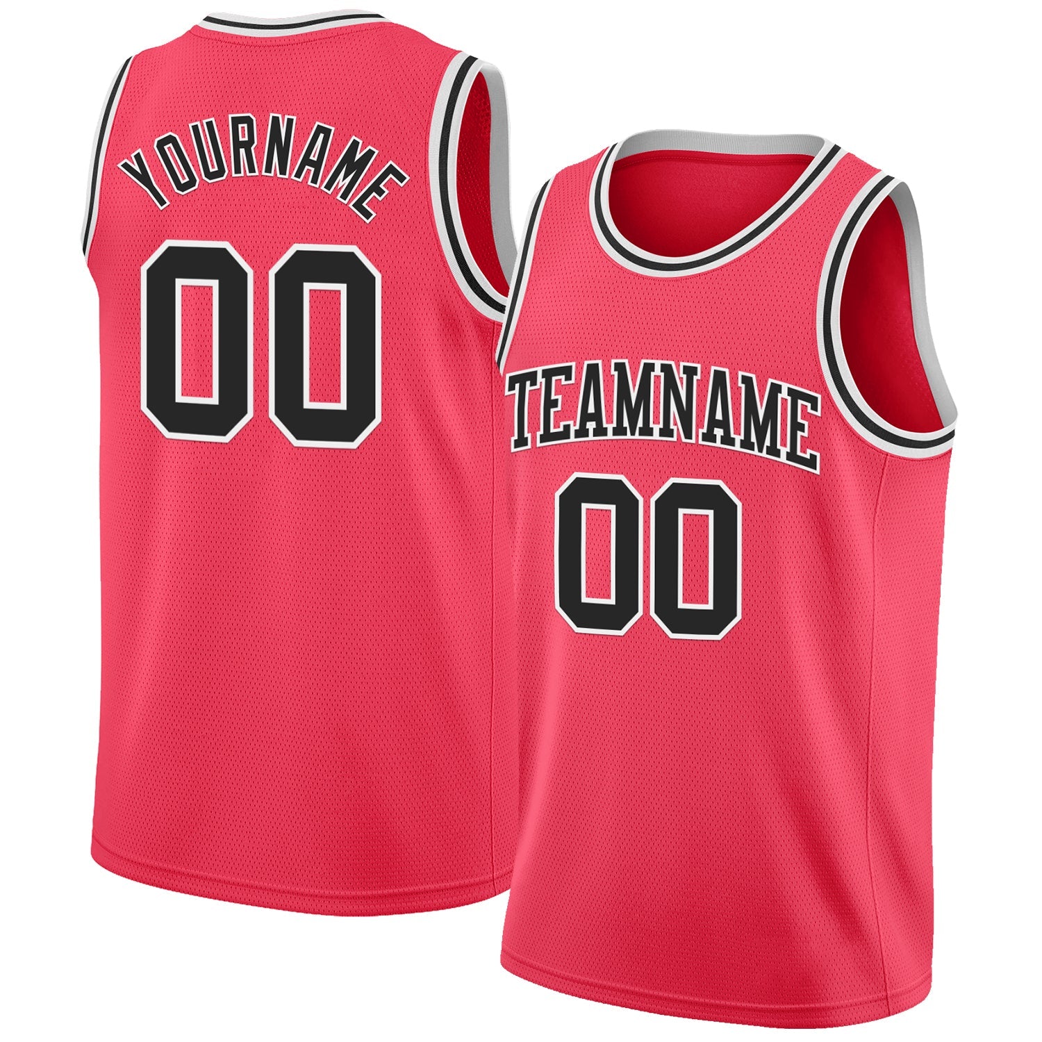 Custom Neon Pink Black-White Authentic Basketball Jersey - Main View