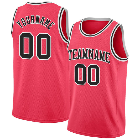 Custom Neon Pink Black-White Authentic Basketball Jersey - Main View