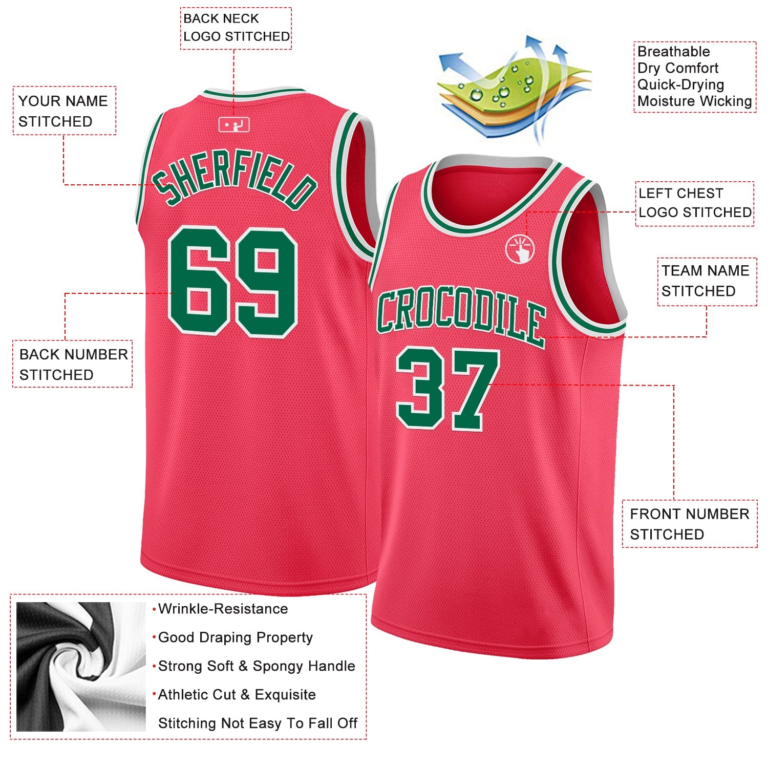 Custom Neon Pink Kelly Green-White Authentic Basketball Jersey view 2