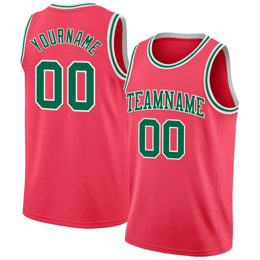 Custom Neon Pink Kelly Green-White Authentic Basketball Jersey - Main View