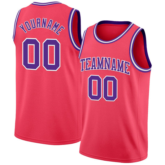 Custom Neon Pink Purple-White Authentic Basketball Jersey - Main View