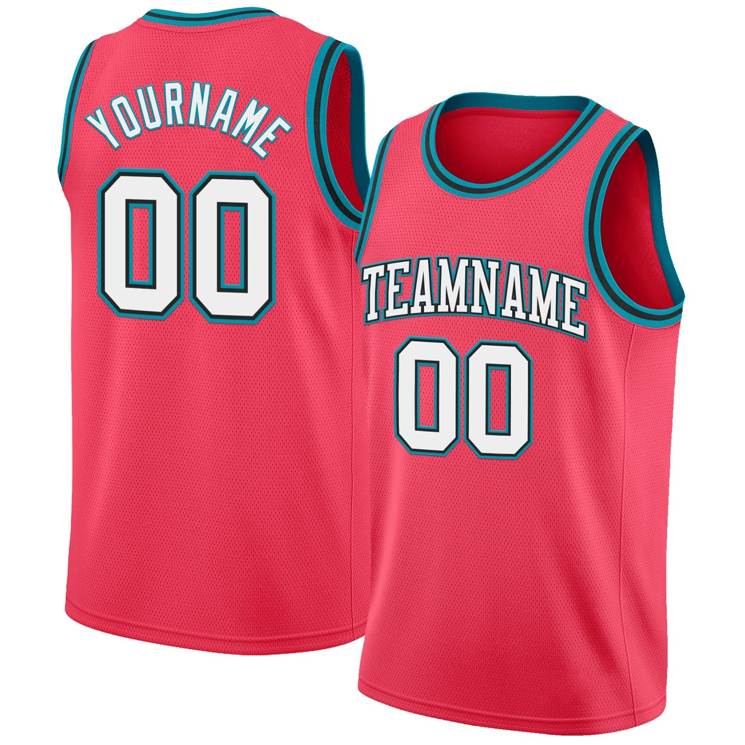 Custom Neon Pink White Black-Teal Authentic Basketball Jersey - Main View