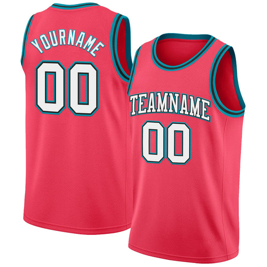 Custom Neon Pink White Black-Teal Authentic Basketball Jersey - Main View