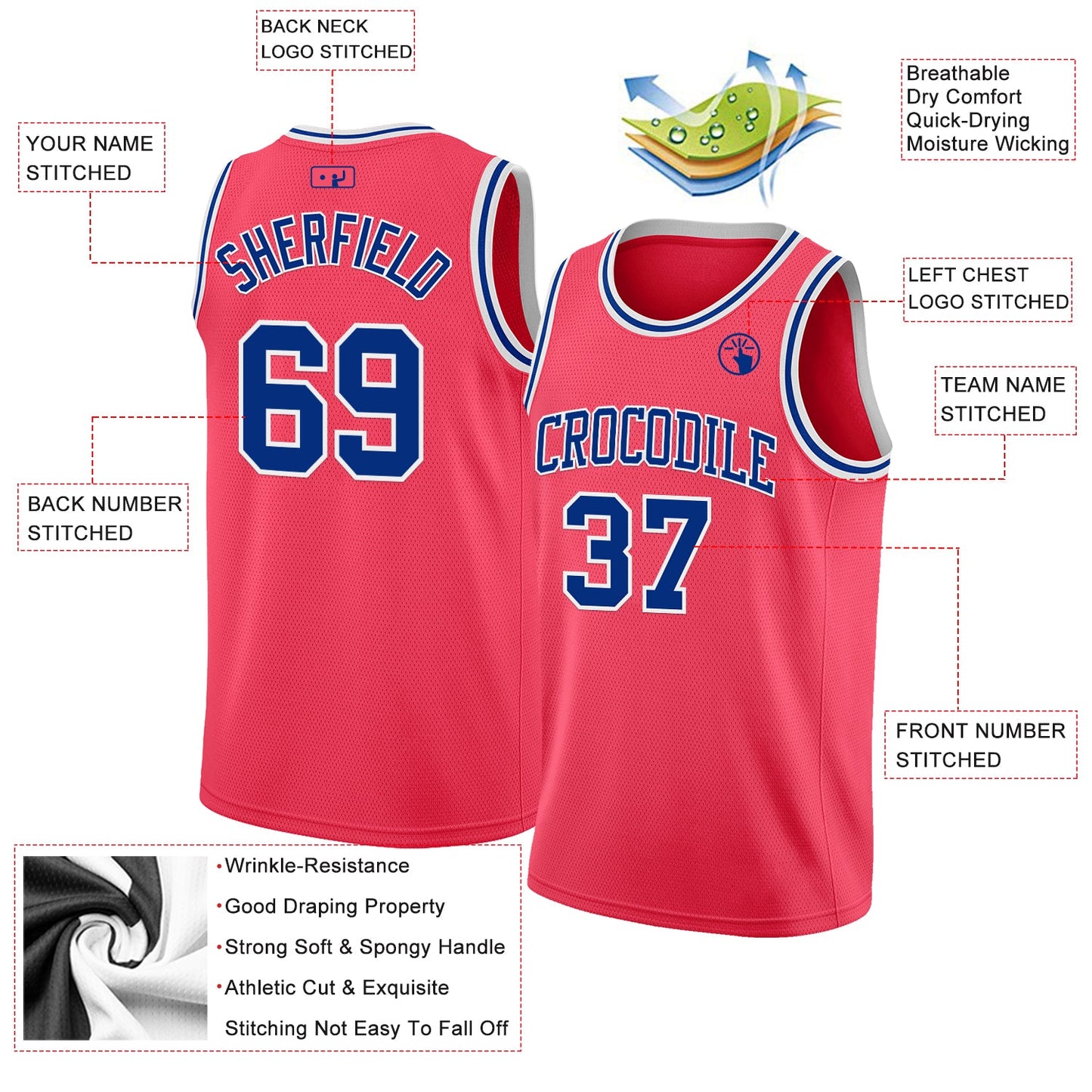 Custom Neon Pink Royal-White Authentic Basketball Jersey view 2
