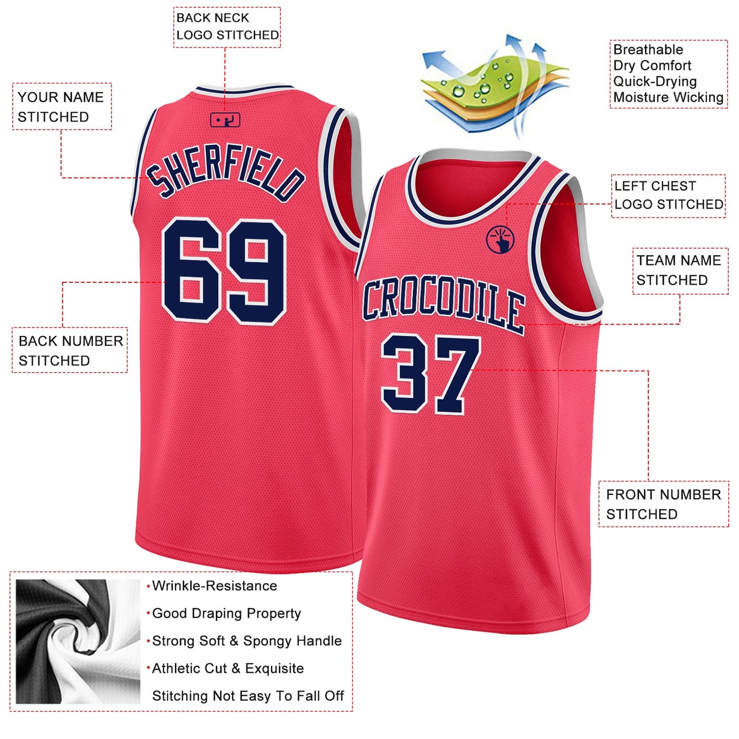 Custom Neon Pink Navy-White Authentic Basketball Jersey view 2