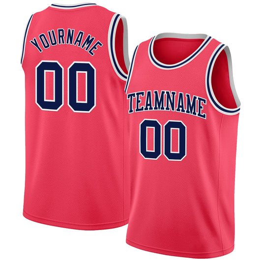 Custom Neon Pink Navy-White Authentic Basketball Jersey - Main View