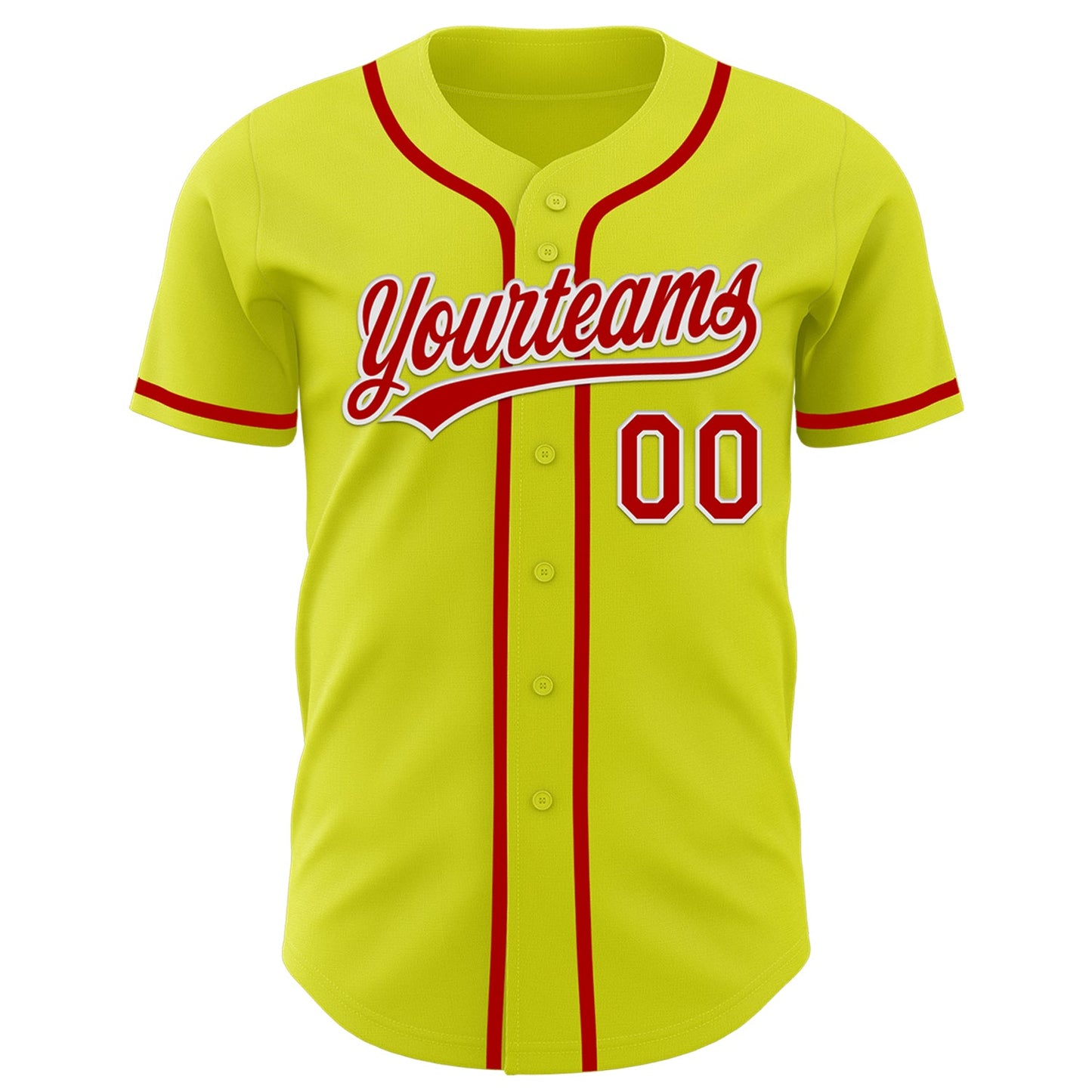 Custom Neon Yellow Red-White Authentic Baseball Jersey view 2