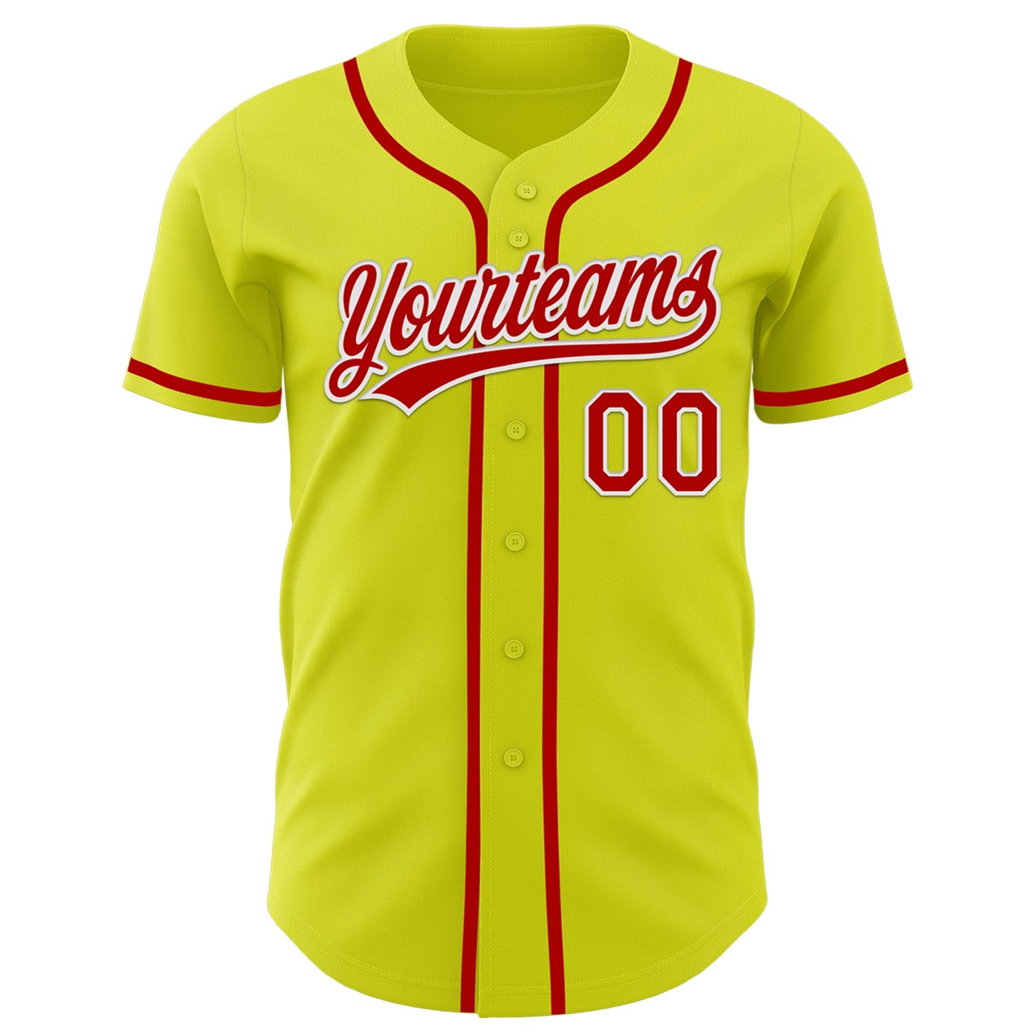 Custom Neon Yellow Red-White Authentic Baseball Jersey view 2