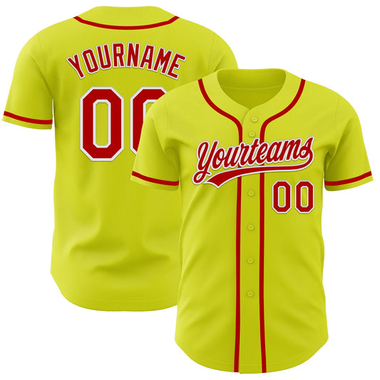 Custom Neon Yellow Red-White Authentic Baseball Jersey - Main View