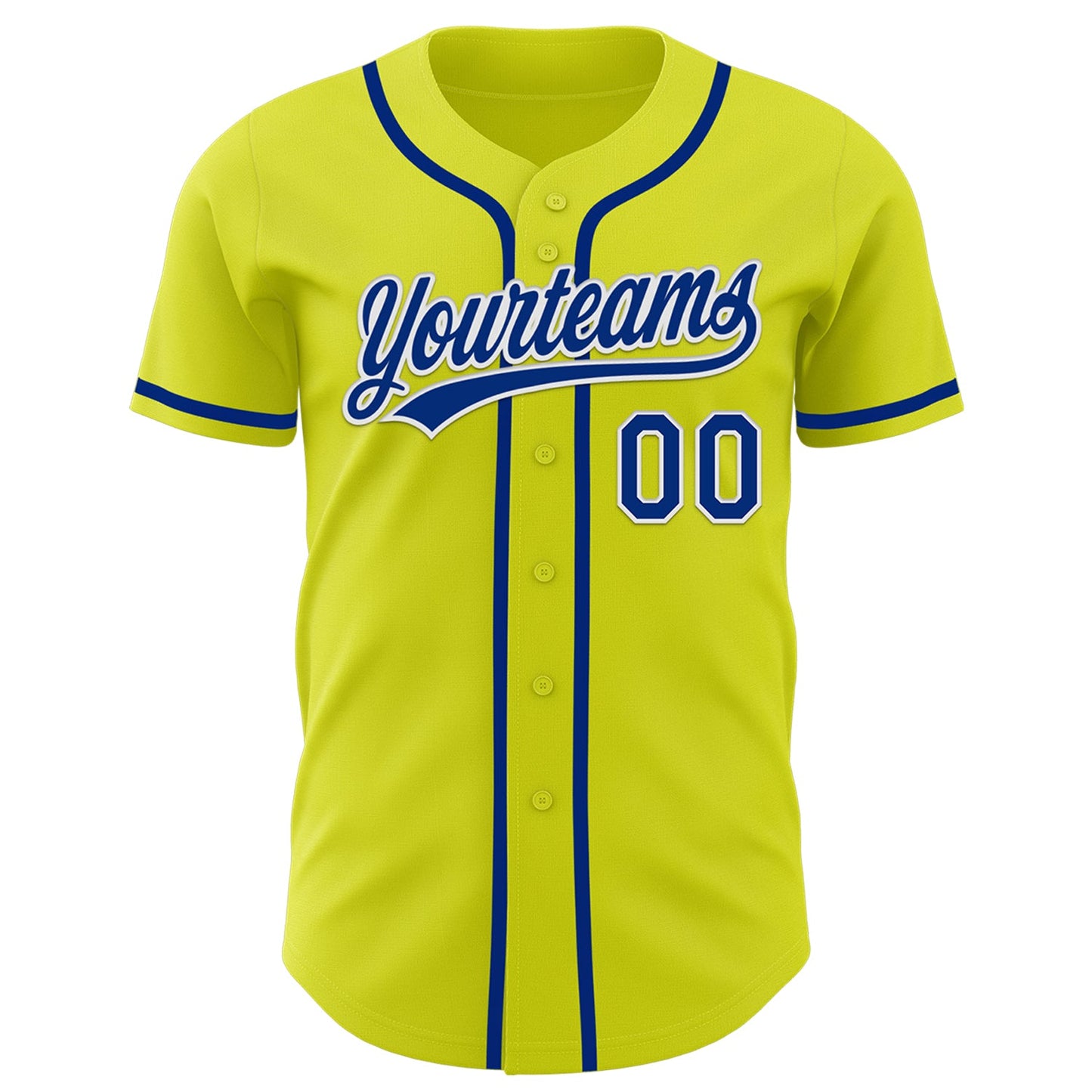 Custom Neon Yellow Royal-White Authentic Baseball Jersey view 2
