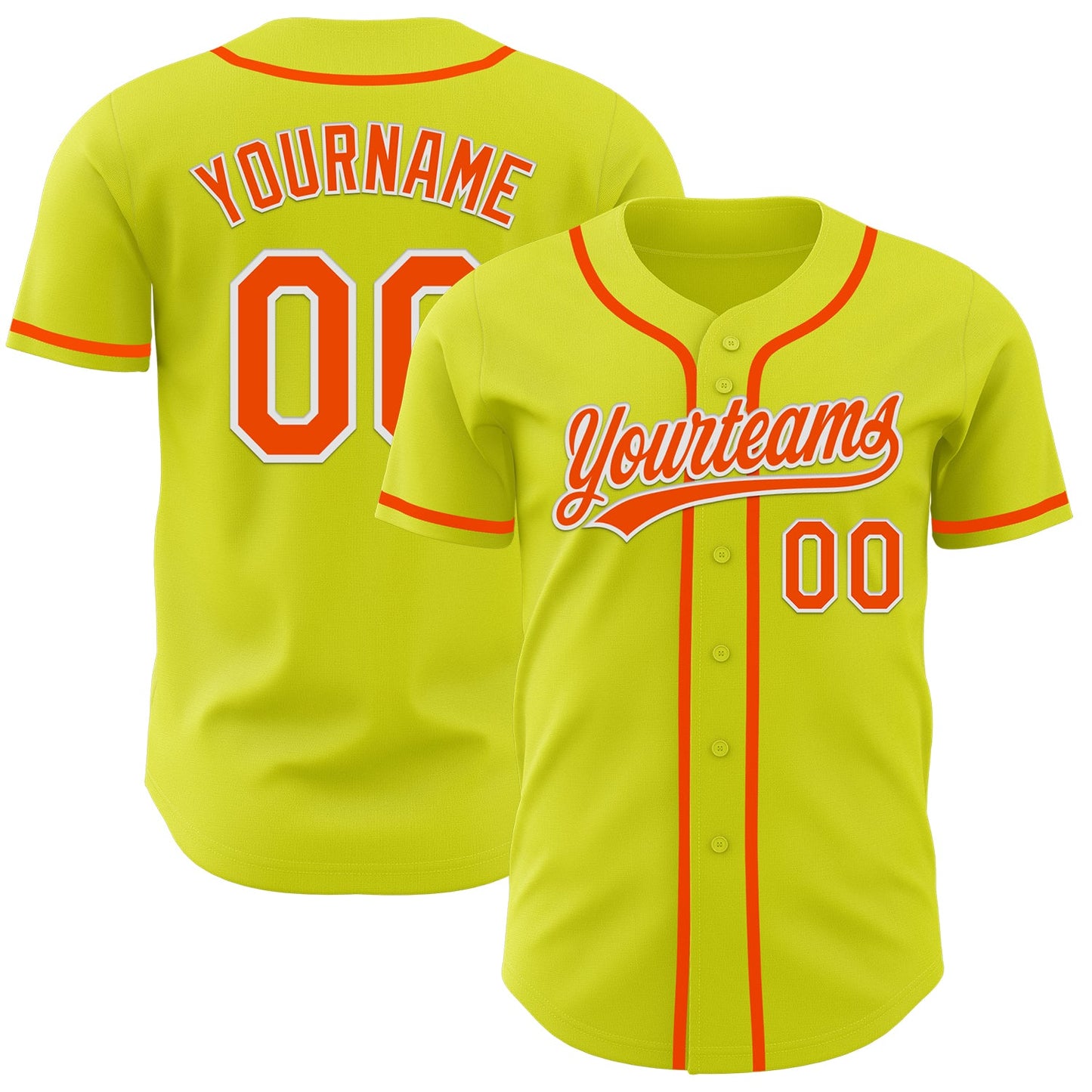 Custom Neon Yellow Orange-White Authentic Baseball Jersey - Main View