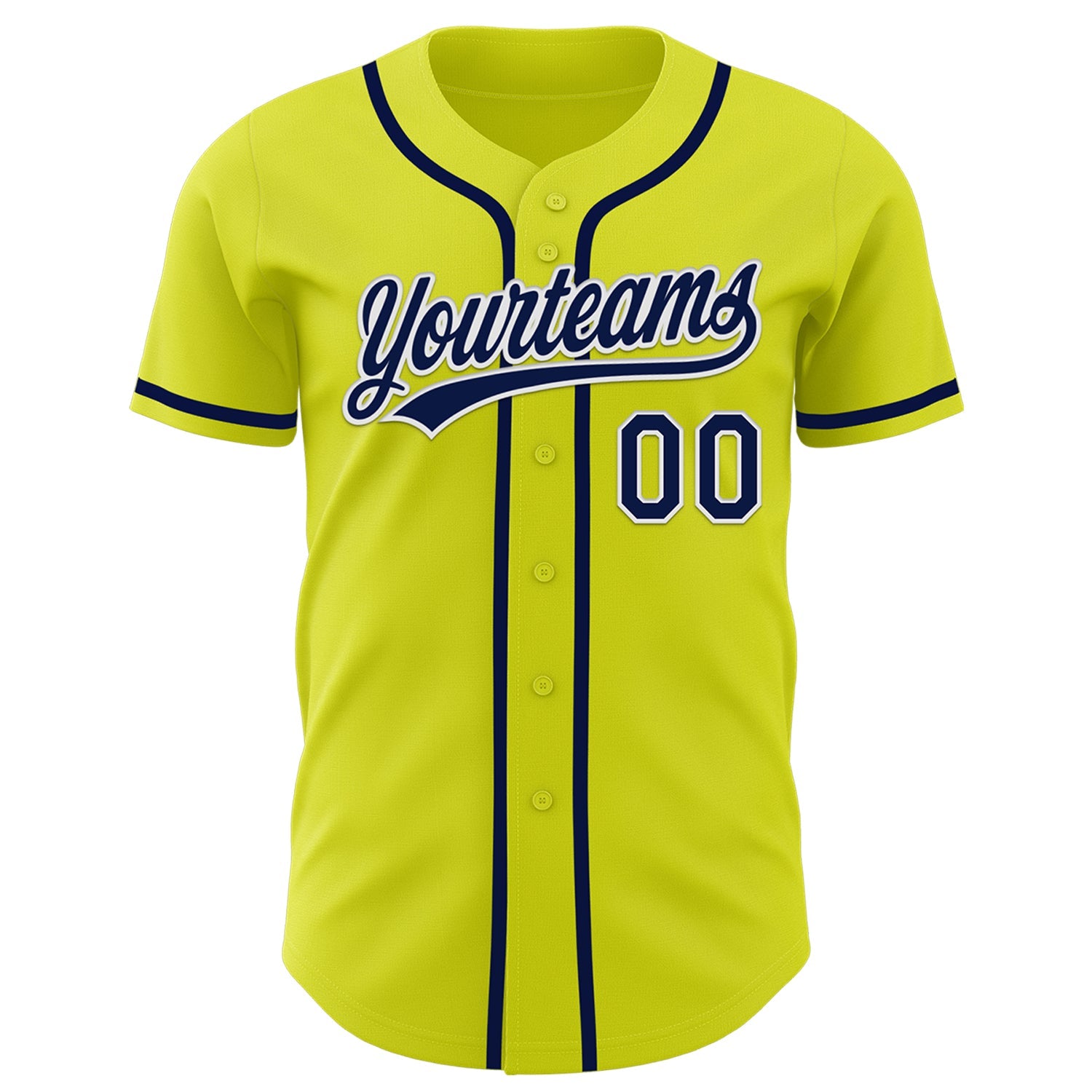 Custom Neon Yellow Navy-White Authentic Baseball Jersey view 2