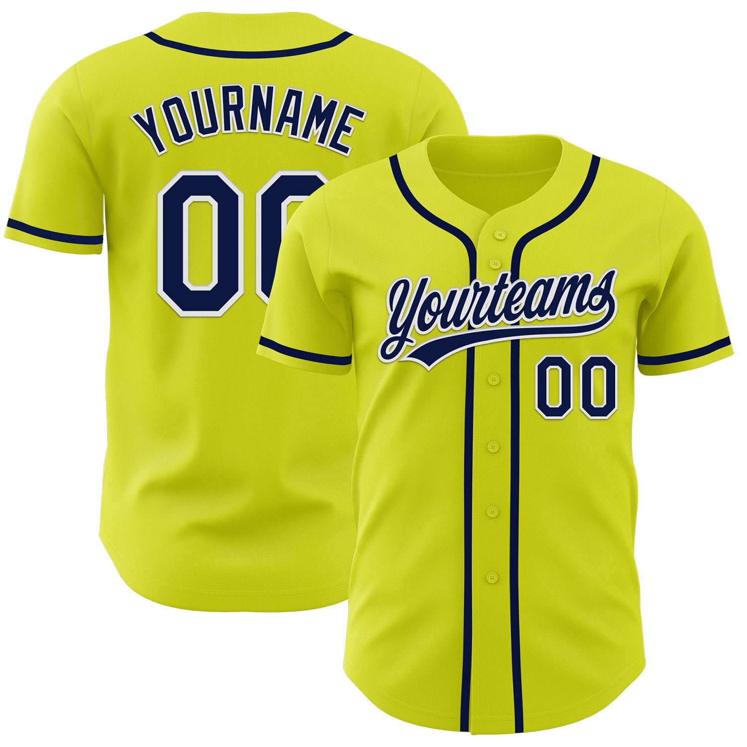 Custom Neon Yellow Navy-White Authentic Baseball Jersey - Main View