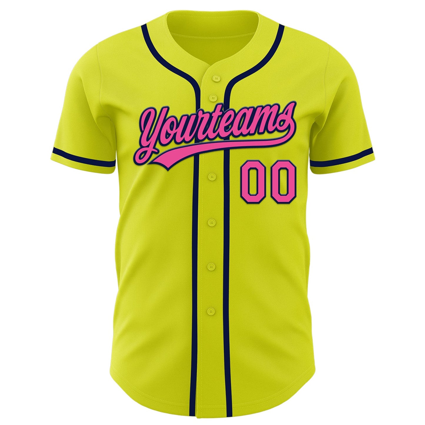 Custom Neon Yellow Pink-Navy Authentic Baseball Jersey view 2