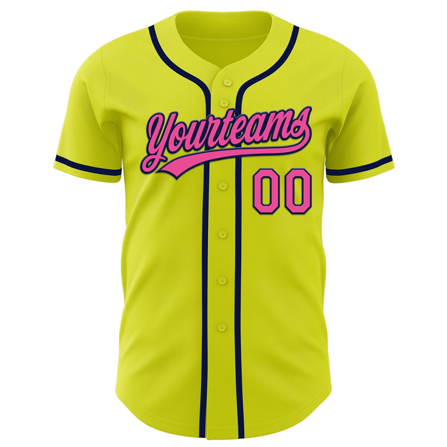 Custom Neon Yellow Pink-Navy Authentic Baseball Jersey view 2