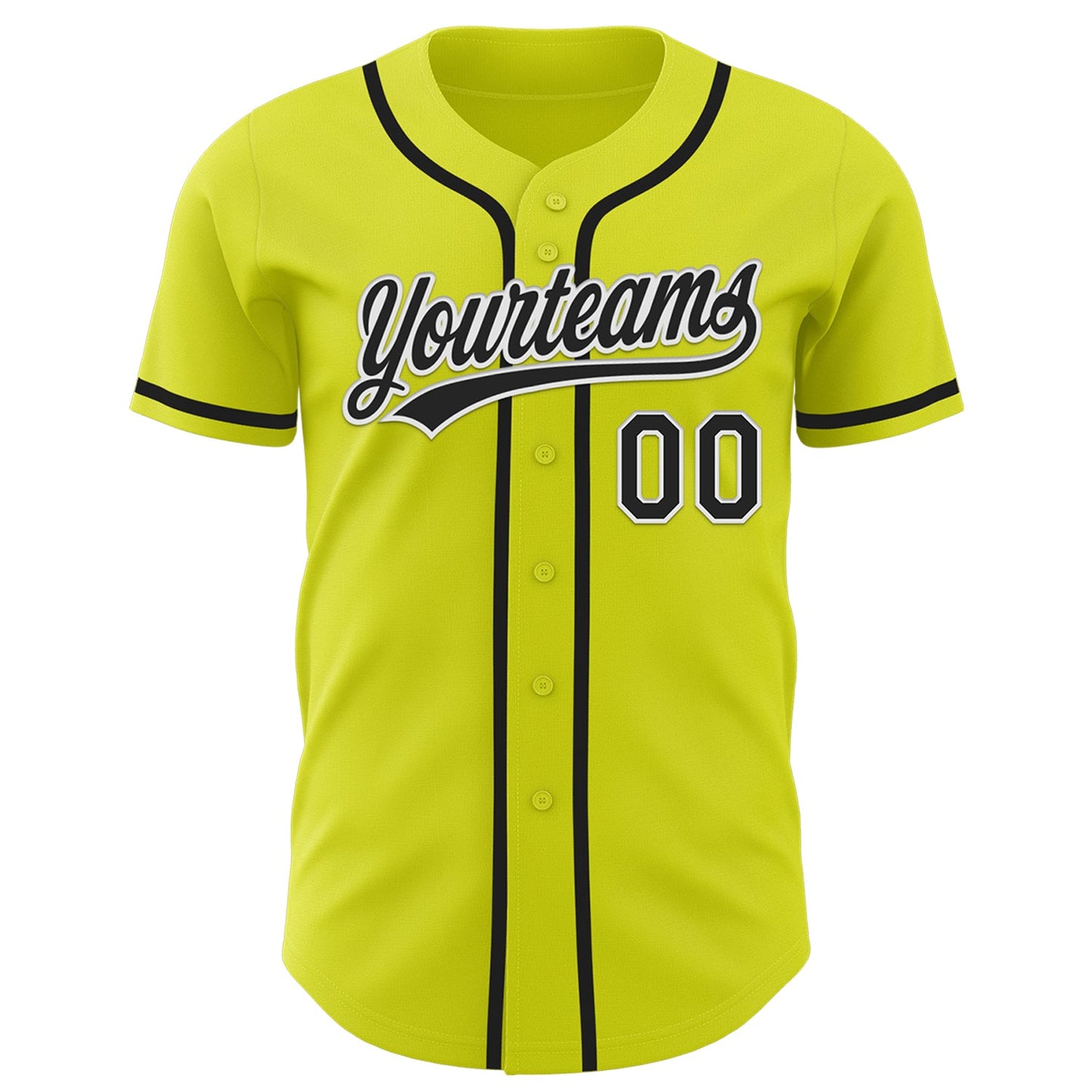 Custom Neon Yellow Black-White Authentic Baseball Jersey view 2