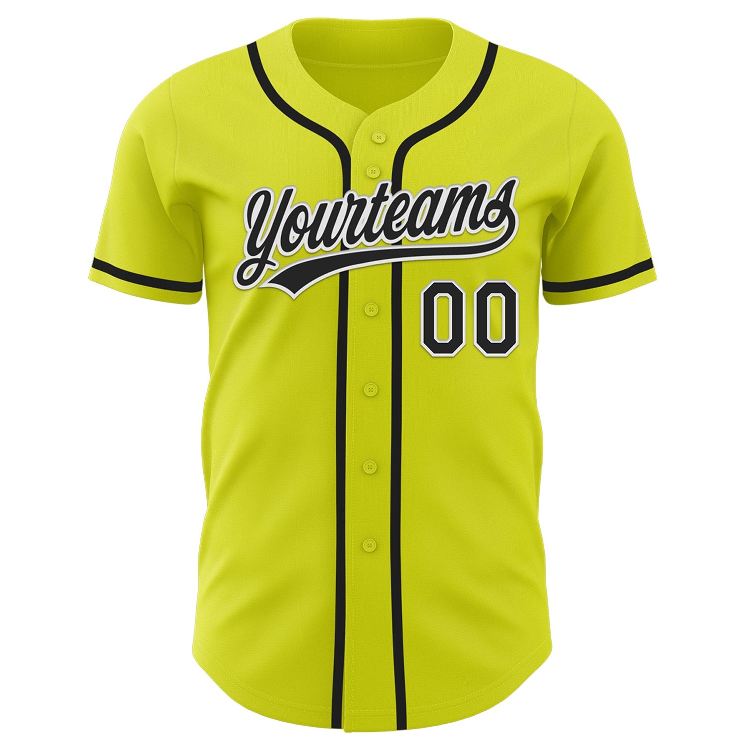 Custom Neon Yellow Black-White Authentic Baseball Jersey view 2
