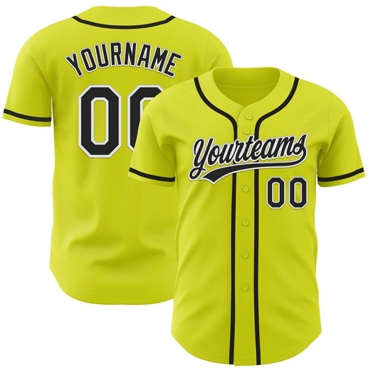 Custom Neon Yellow Black-White Authentic Baseball Jersey - Main View