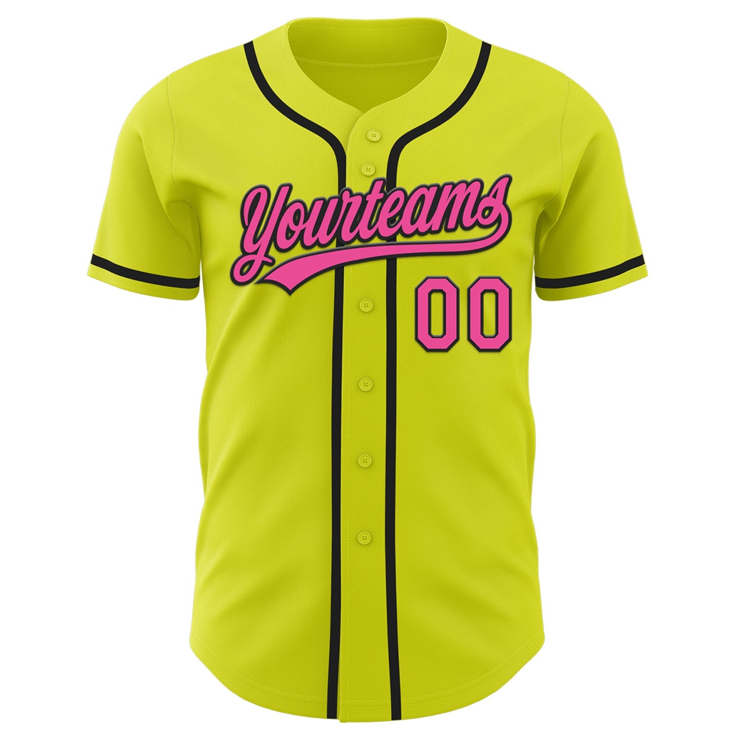 Custom Neon Yellow Pink-Black Authentic Baseball Jersey view 2