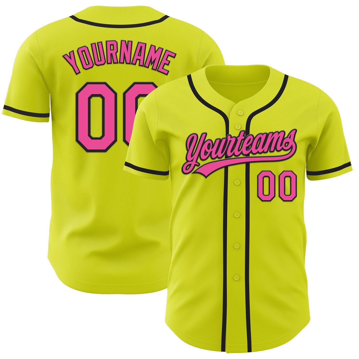 Custom Neon Yellow Pink-Black Authentic Baseball Jersey - Main View