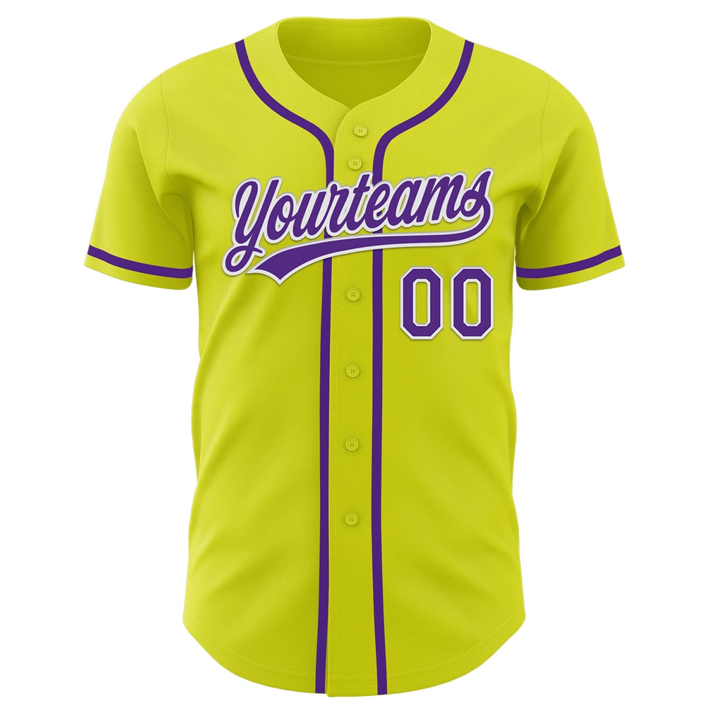 Custom Neon Yellow Purple-White Authentic Baseball Jersey view 2