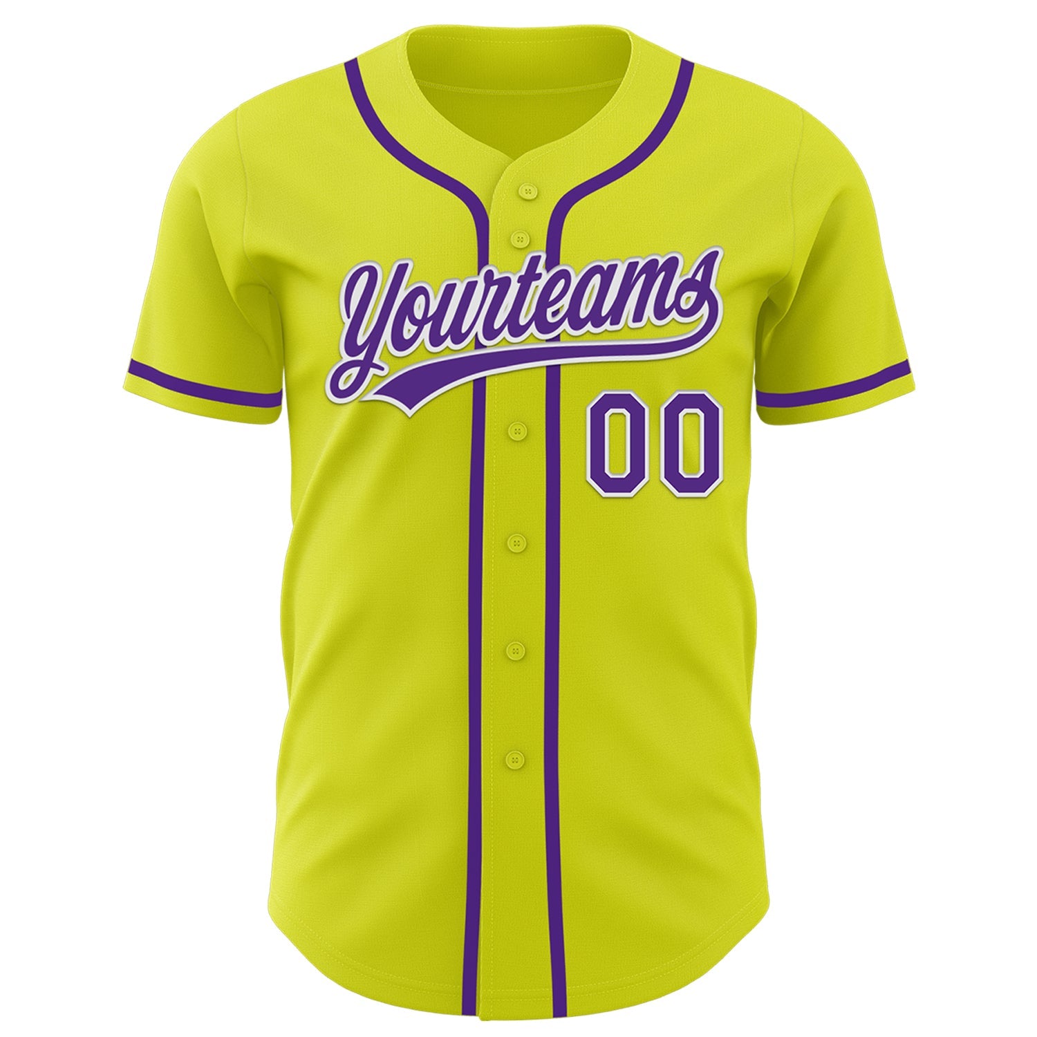Custom Neon Yellow Purple-White Authentic Baseball Jersey view 2