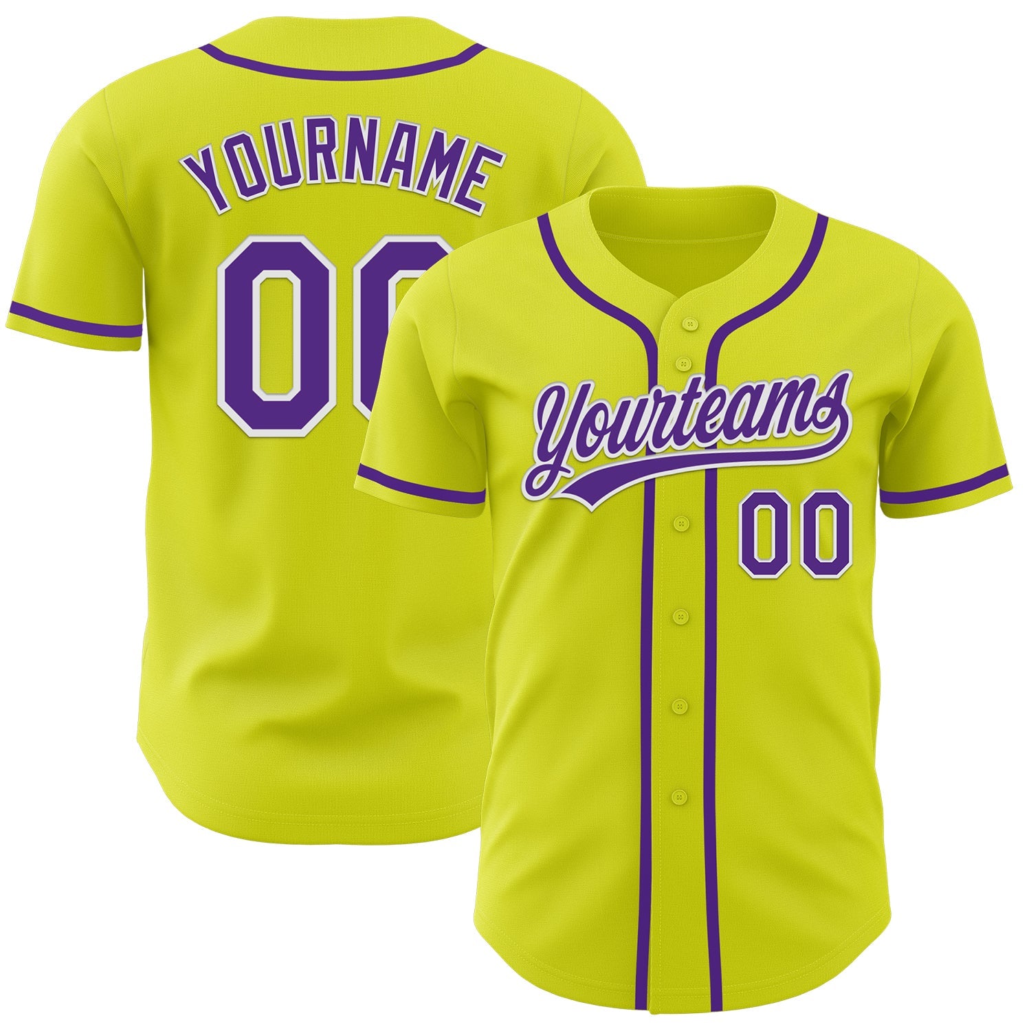 Custom Neon Yellow Purple-White Authentic Baseball Jersey - Main View