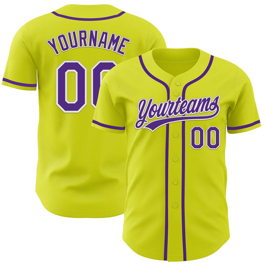 Custom Neon Yellow Purple-White Authentic Baseball Jersey - Main View