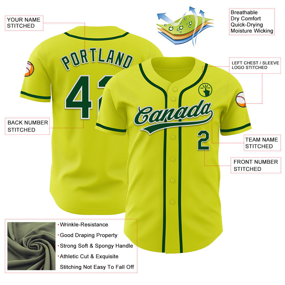 Custom Neon Yellow Green-White Authentic Baseball Jersey view 3