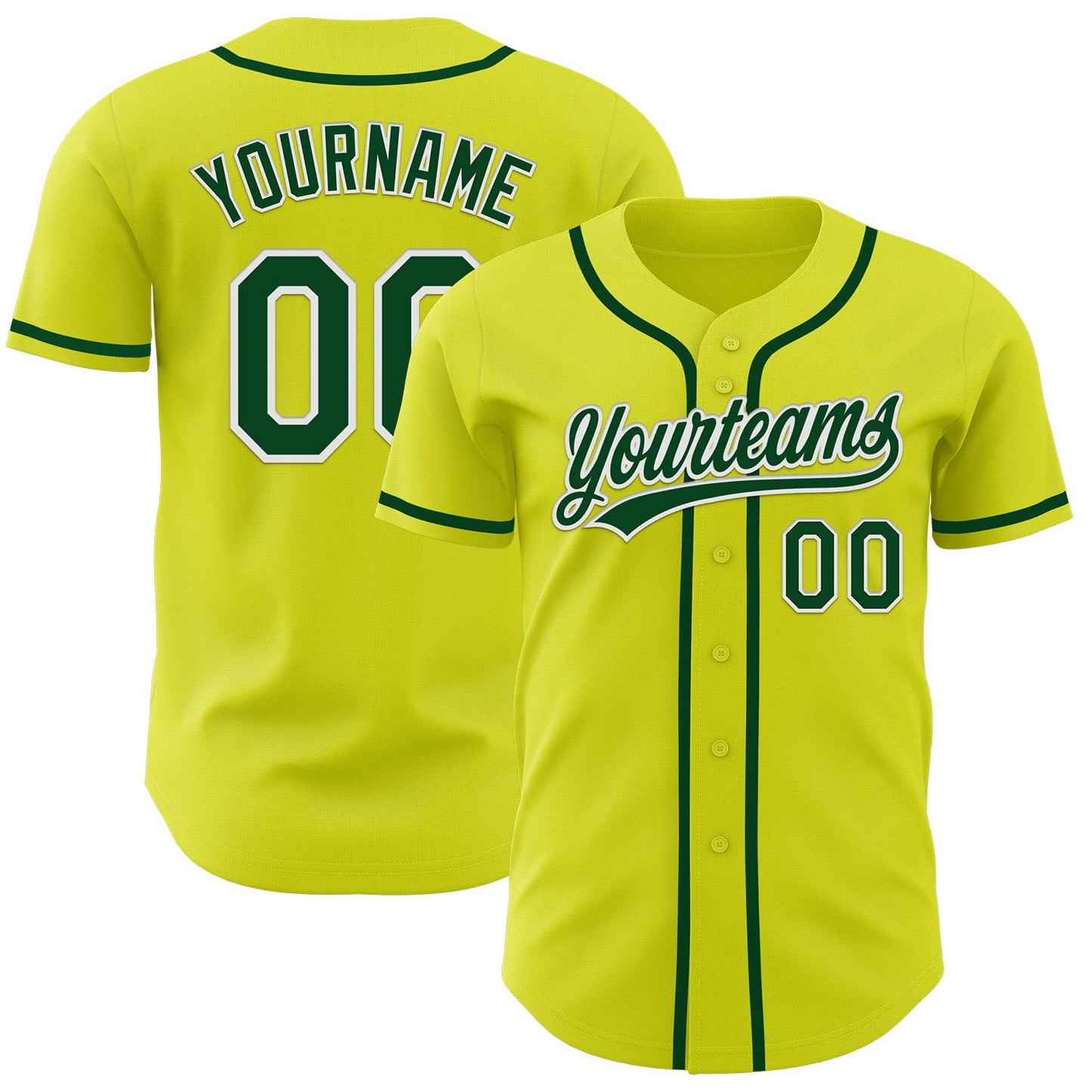 Custom Neon Yellow Green-White Authentic Baseball Jersey - Main View