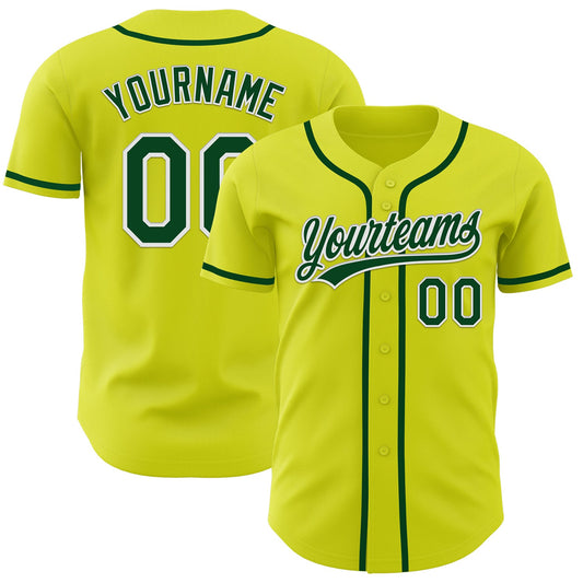Custom Neon Yellow Green-White Authentic Baseball Jersey - Main View