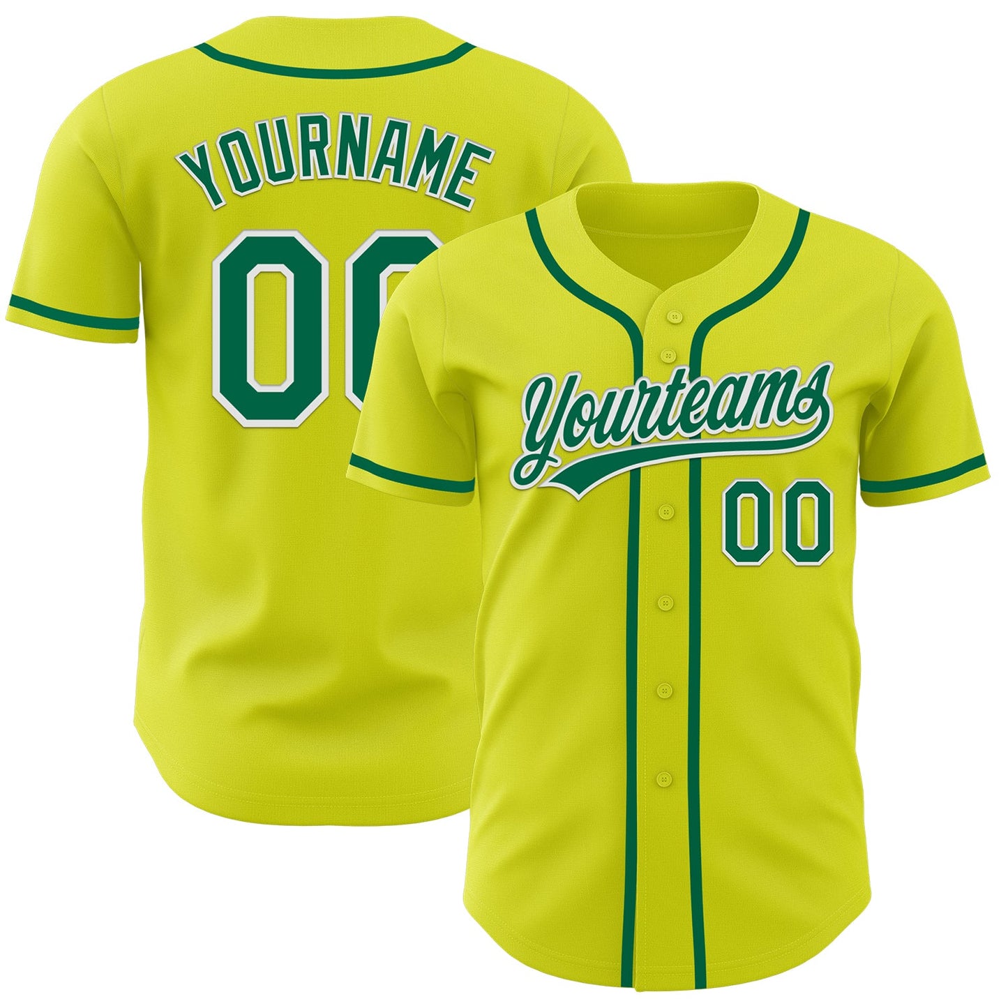 Custom Neon Yellow Kelly Green-White Authentic Baseball Jersey - Main View