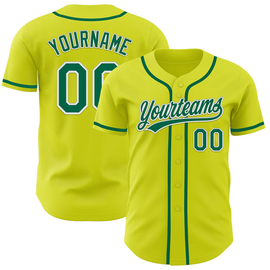 Custom Neon Yellow Kelly Green-White Authentic Baseball Jersey - Main View