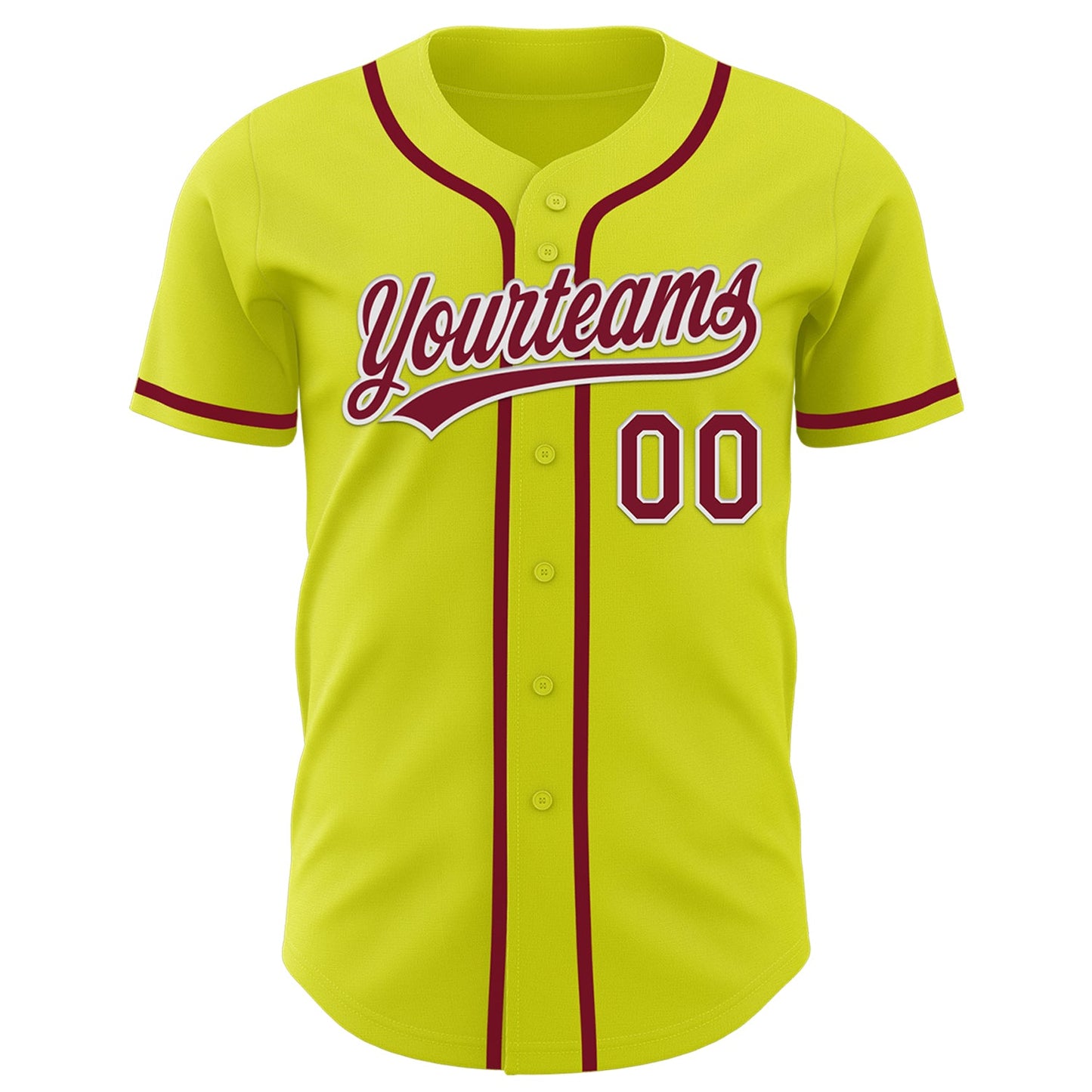 Custom Neon Yellow Crimson-White Authentic Baseball Jersey view 2