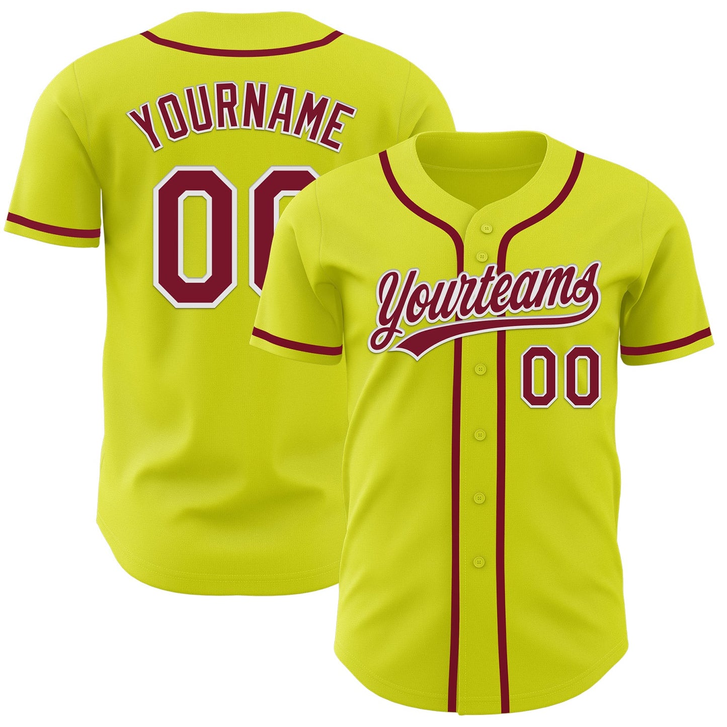 Custom Neon Yellow Crimson-White Authentic Baseball Jersey - Main View