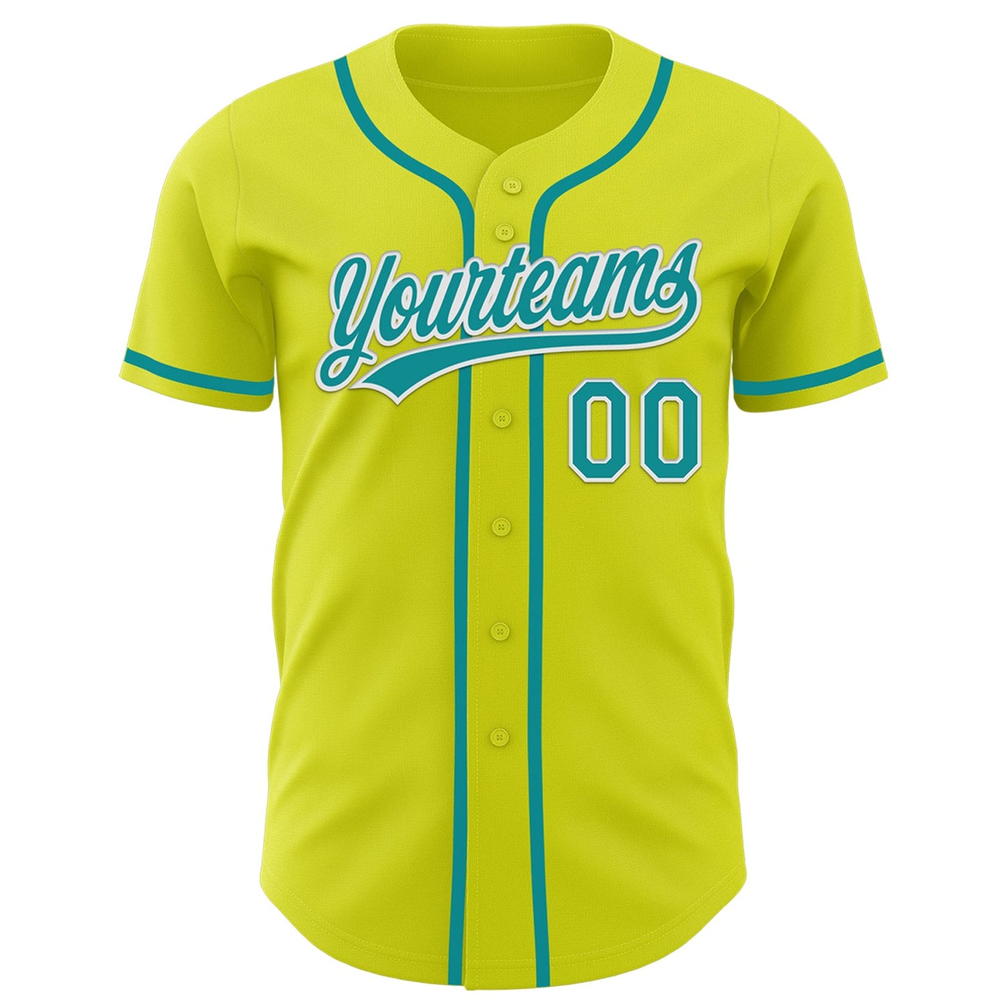 Custom Neon Yellow Teal-White Authentic Baseball Jersey view 2