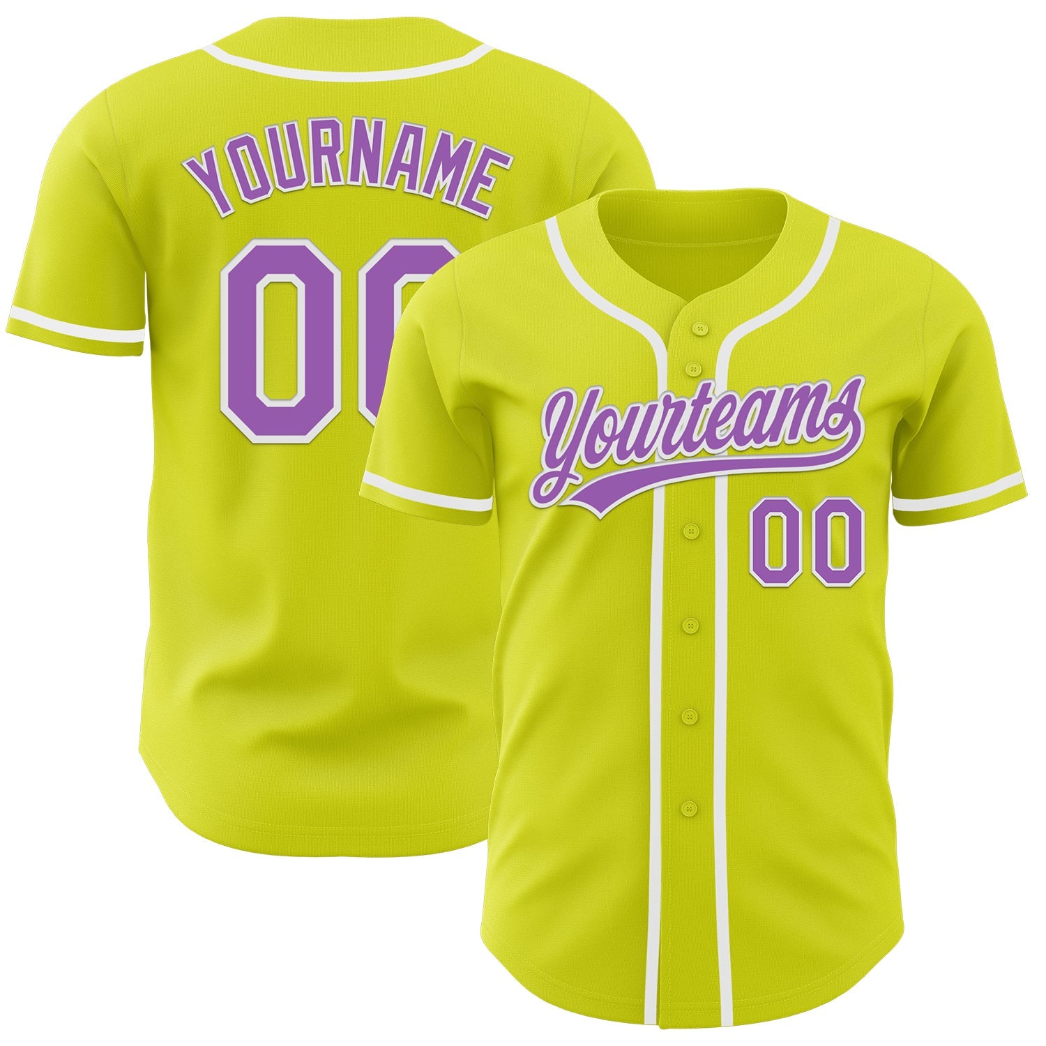 Custom Neon Yellow Medium Purple-White Authentic Baseball Jersey - Main View