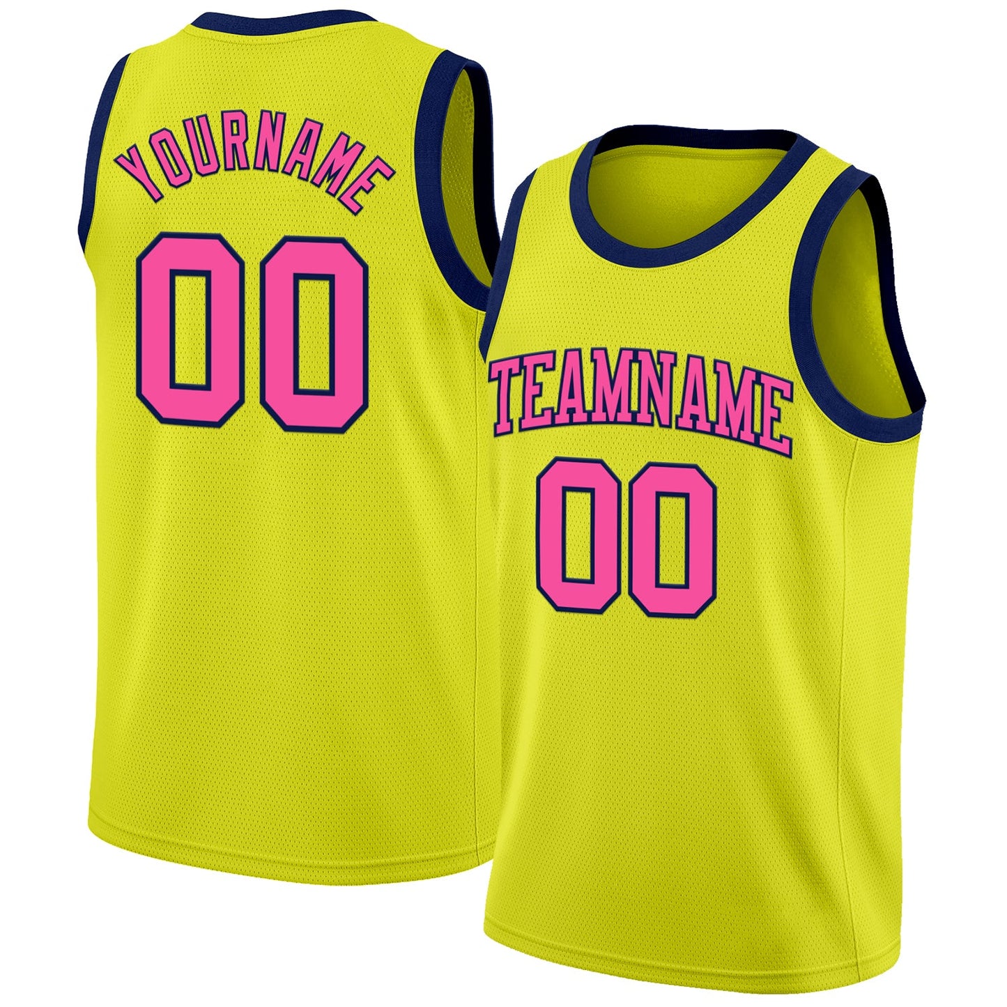 Custom Neon Yellow Pink-Navy Authentic Basketball Jersey - Main View
