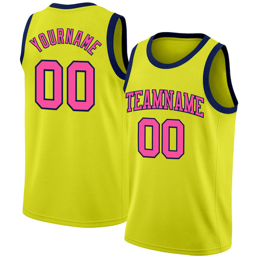 Custom Neon Yellow Pink-Navy Authentic Basketball Jersey - Main View