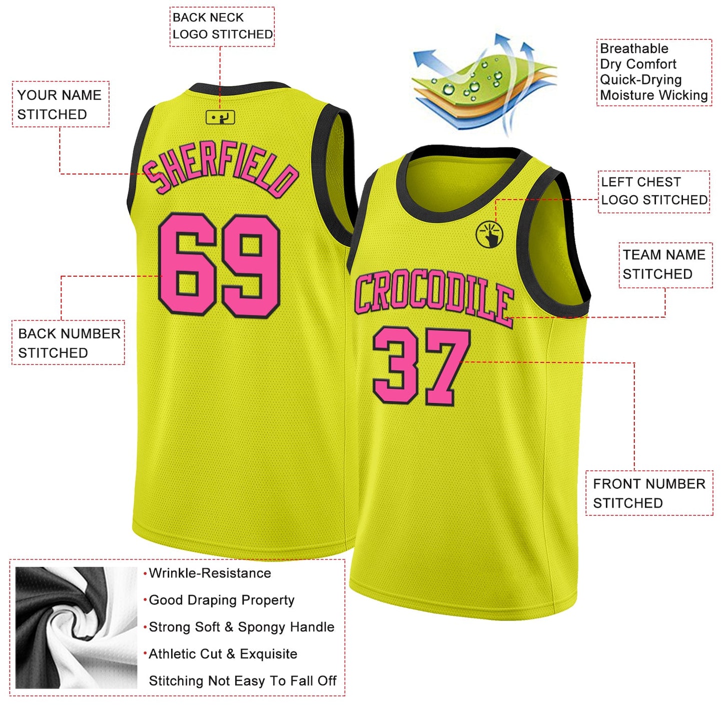 Custom Neon Yellow Pink-Black Authentic Basketball Jersey view 2