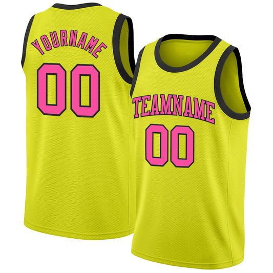 Custom Neon Yellow Pink-Black Authentic Basketball Jersey - Main View