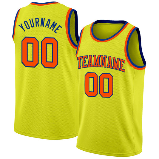 Custom Neon Yellow Orange-Royal Authentic Basketball Jersey - Main View