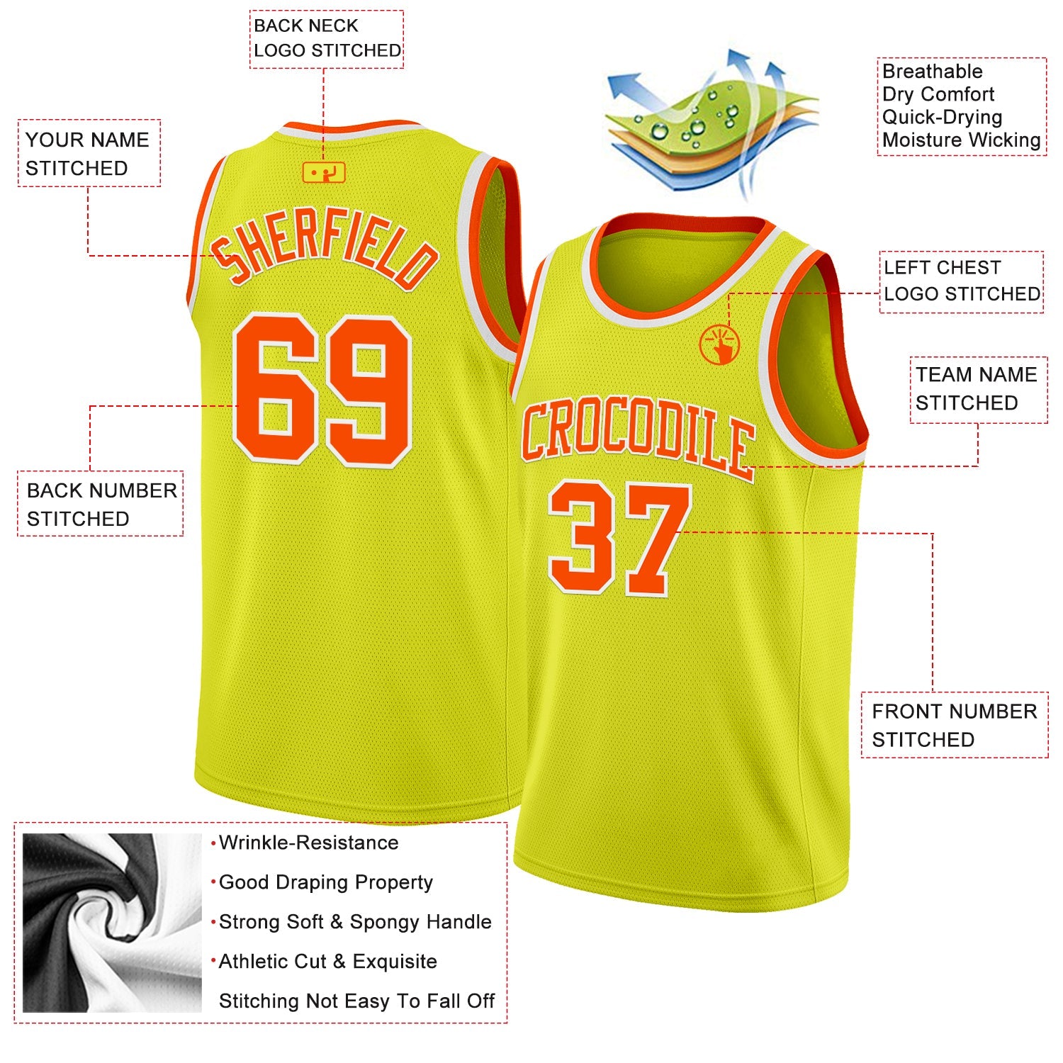 Custom Neon Yellow Orange-White Authentic Basketball Jersey view 2